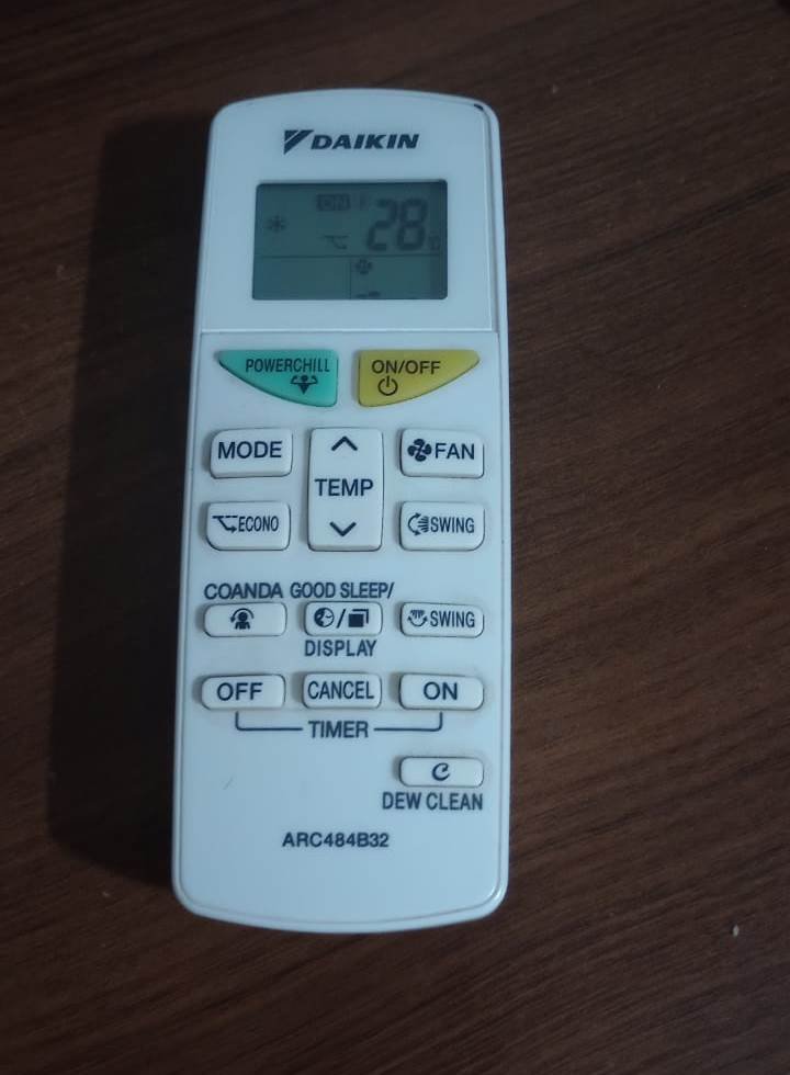 Daikin Split AC Remote showing powerchill mode and econo mode