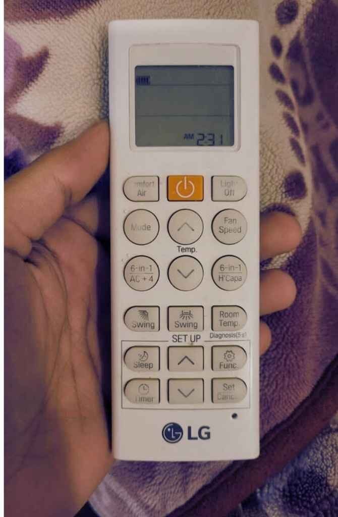 Bottom view of LG AC remote showing 6-in-1 convertible mode