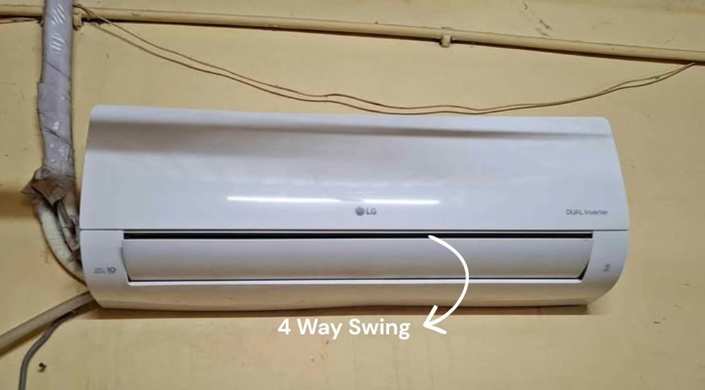 Close-up of LG dual inverter split AC showing the air flap and vent opening